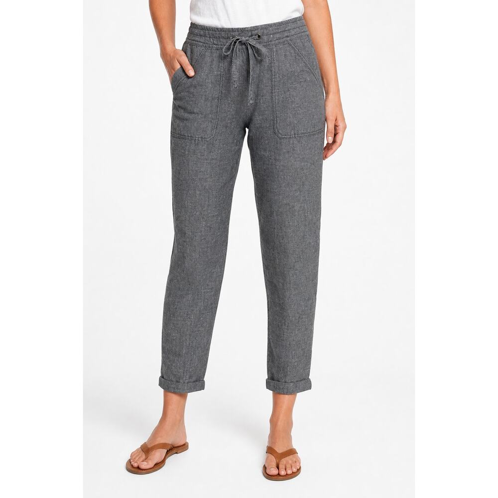 Athleta Womens Gray Linen Drawstring Pants Size 8 Tall Athleisure Lightweight